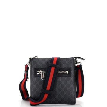 Gucci Web Strap Front Zip Messenger Bag GG Coated Canvas Small