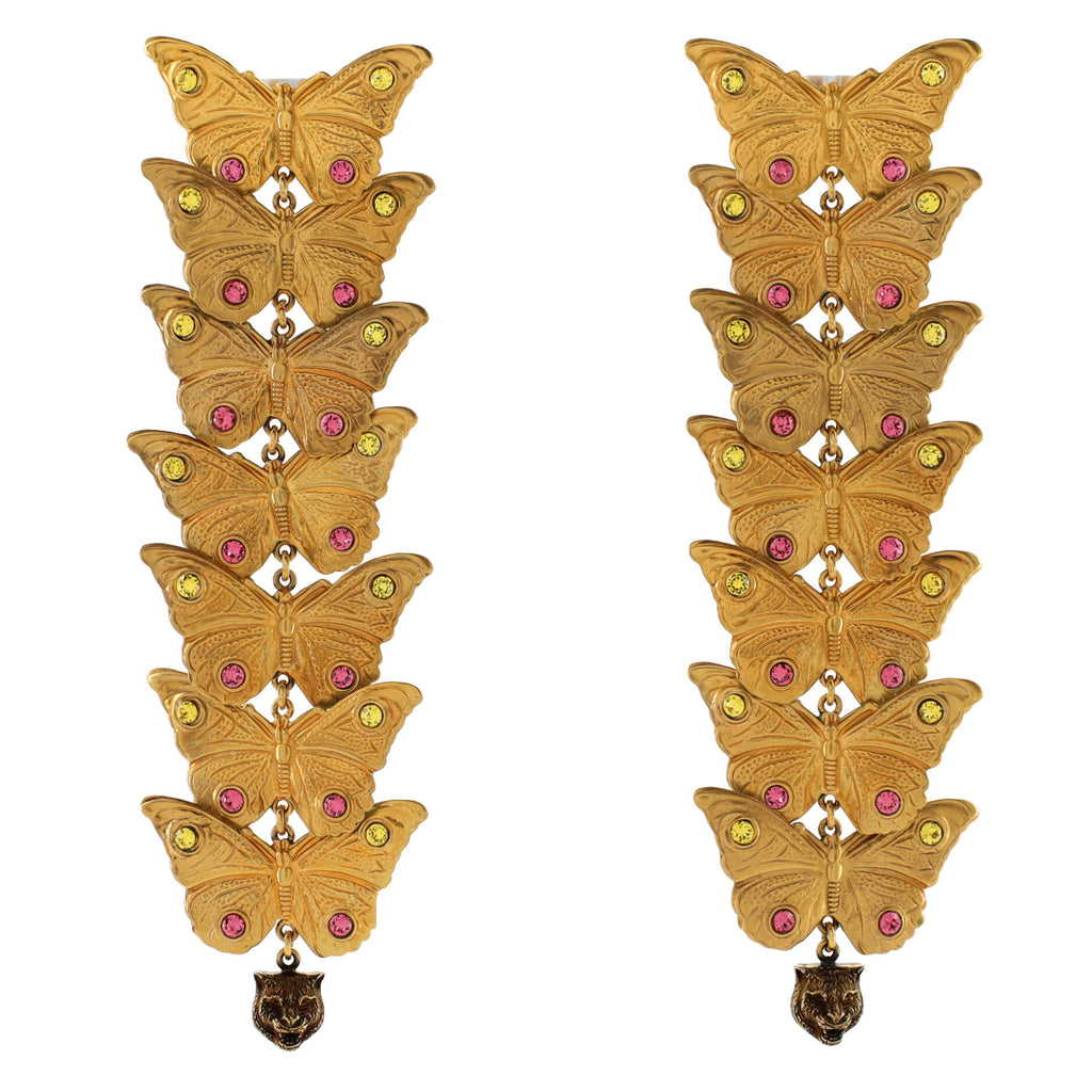 Gucci Sterling Silver Trademark Butterfly Motif Drop Earrings