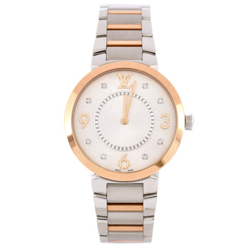 Louis Vuitton Tambour Slim Quartz Watch Stainless Steel and Rose Gold with Diamond Markers 32