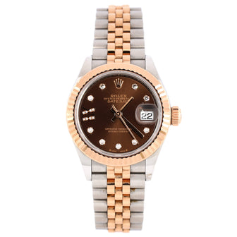 Rolex Oyster Perpetual Datejust Automatic Watch Stainless Steel and Rose Gold with Diamond Markers and IX Numeral 28