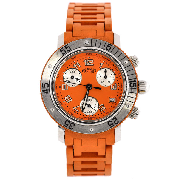 Hermes Clipper Diver Chronograph New Buckle Watch SS Hermes Clipper Diver Chronograph Quartz Watch White Rubber  main image 3