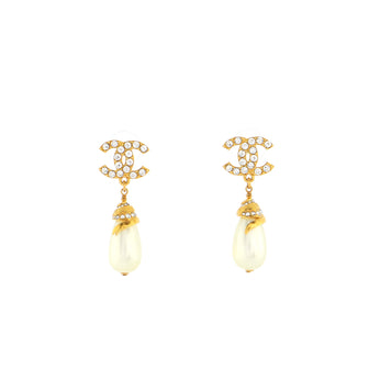 Chanel CC Teardrop Earrings Metal with Faux Pearls and Crystals
