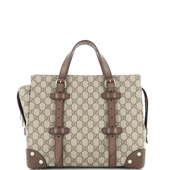 Gucci Buckle Travel Tote GG Coated Canvas with Leather Medium