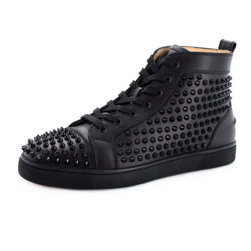 Christian Louboutin Men's Louis Spikes Flat High-Top Sneakers Studded Leather