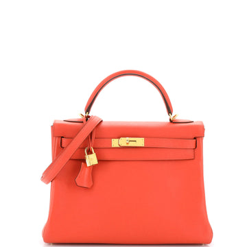 Hermes Kelly Handbag Red Evercolor with Gold Hardware 32