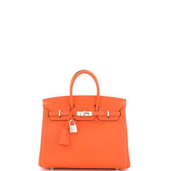 Hermes Birkin Handbag Orange Clemence with Palladium Hardware 25