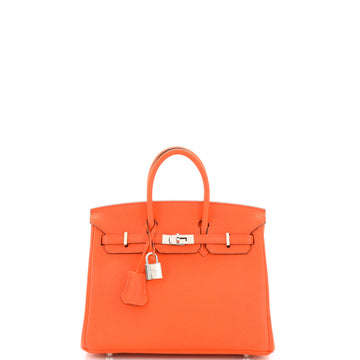 Hermes Birkin Handbag Orange Clemence with Palladium Hardware 25
