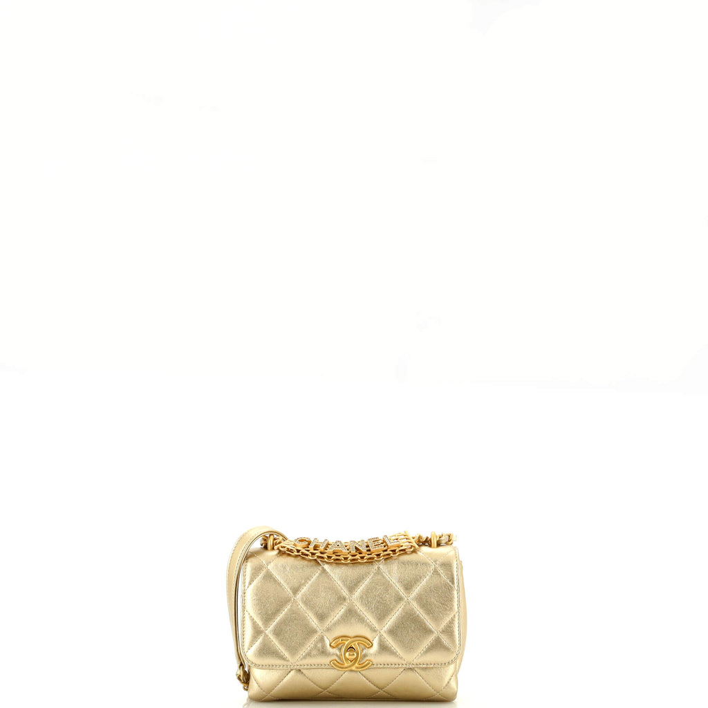 CHANEL Lambskin Quilted Mini CC Crystal Logo Chain Flap Black