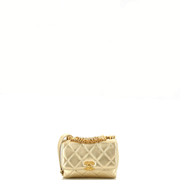 Chanel Crystal Logo Letters Chain Handle Flap Bag Quilted Lambskin Mini