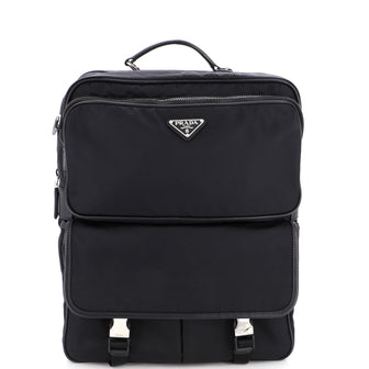 Prada Front Pocket Compartment Backpack Tessuto with Saffiano Leather Large