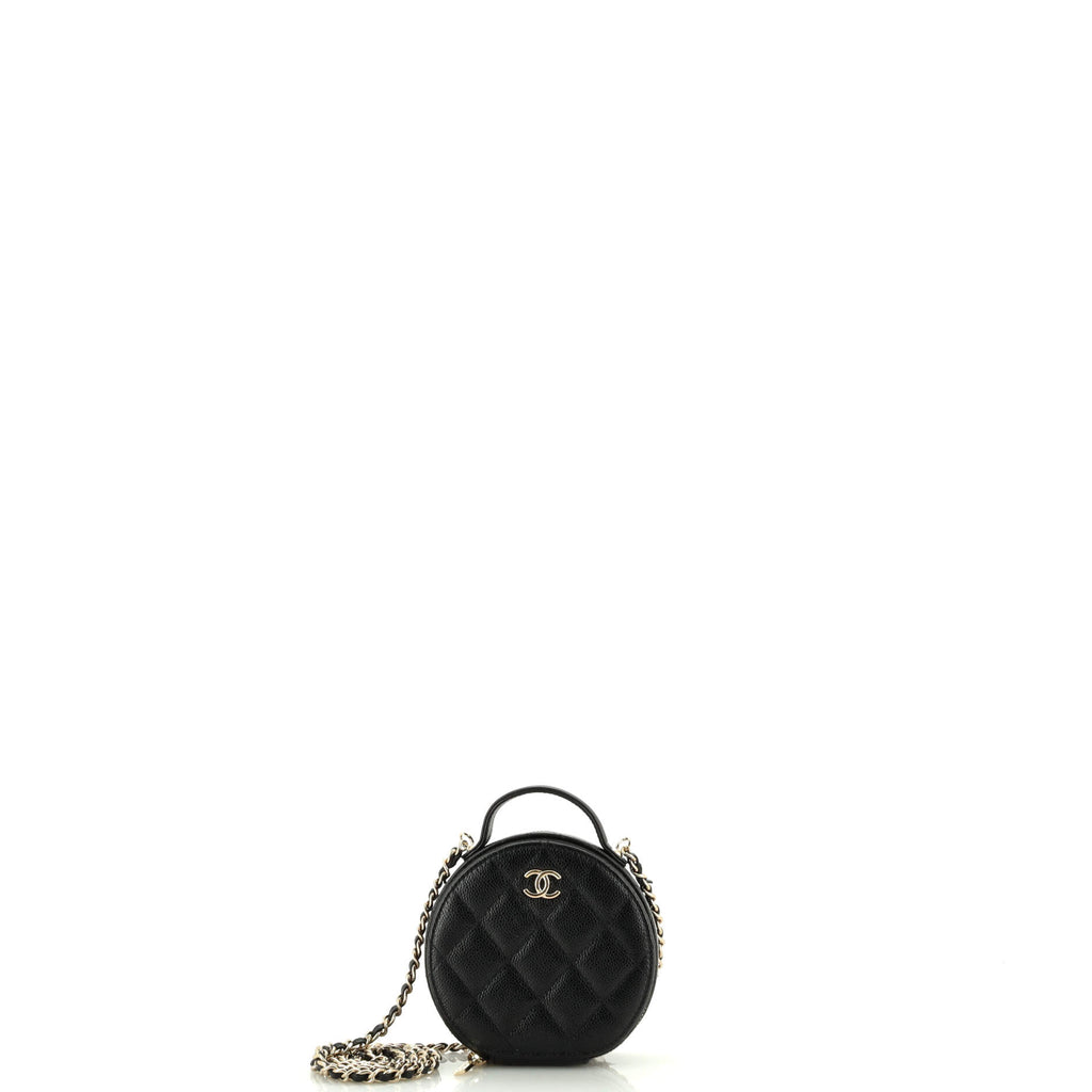Chanel Handle with Care Round Vanity Case with Chain Quilted Caviar Small  Black 20881280