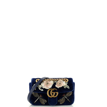 Gucci GG Marmont Flap Bag Embellished Matelasse Velvet Mini