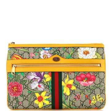 Gucci Ophidia Zip Pouch Flora GG Coated Canvas Large