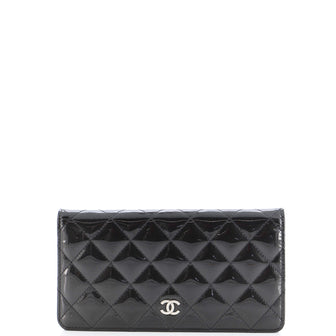 Chanel L-Yen Wallet Quilted Striated Metallic Patent