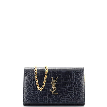 Saint Laurent Classic Monogram Wallet on Chain Crocodile Embossed Leather