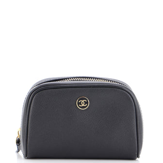 Chanel Vintage CC Button Cosmetic Pouch Leather Mini