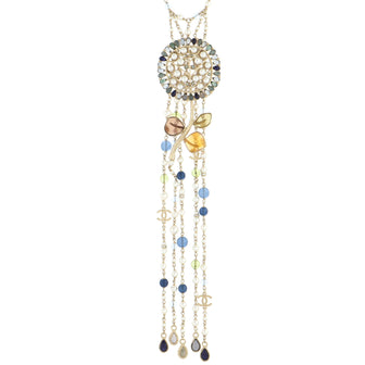 Chanel CC Flower Dangle Choker Necklace Faux Pearls, Beads and Metal with Resin and Crystals