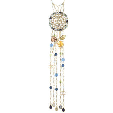 Chanel CC Flower Dangle Choker Necklace Faux Pearls, Beads and Metal with Resin and Crystals