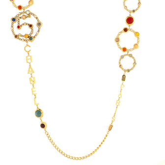 Chanel CC Logo Letter No. 5 Long Necklace Metal with Gripoix and Faux Pearls
