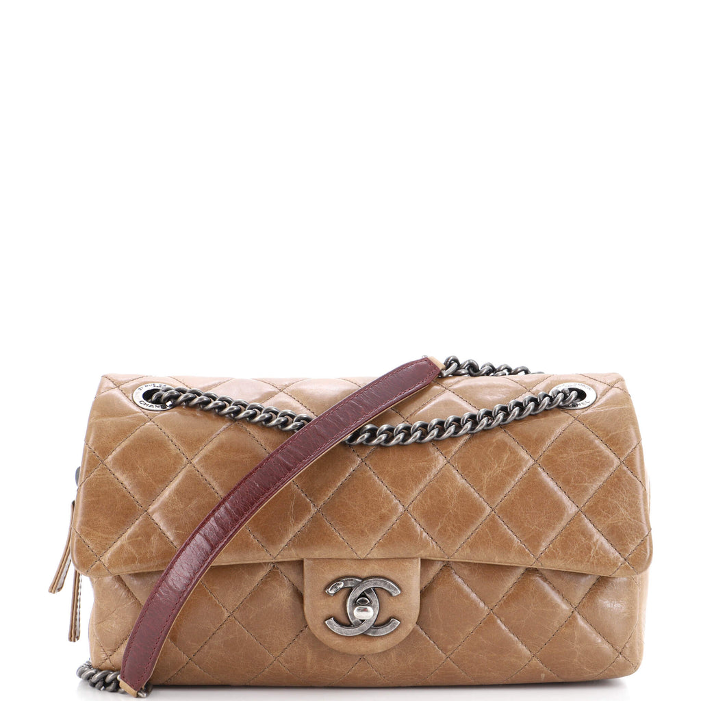 Chanel Duo Color Flap Bag Quilted Glazed Calfskin Medium Brown 2088961