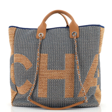 Chanel Deauville Logo Shopping Tote Printed Raffia Large