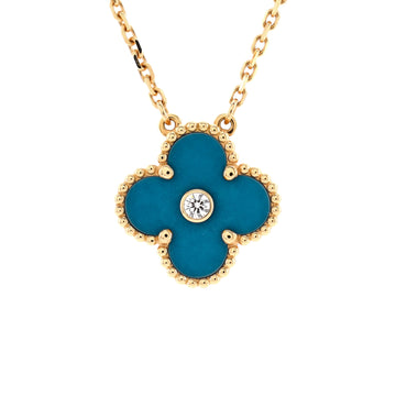 Van Cleef & Arpels Vintage Alhambra Pendant Necklace 18K Yellow Gold and Sevres Porcelain with Diamond