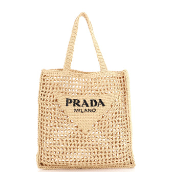Prada Triangle Logo Open Tote Raffia