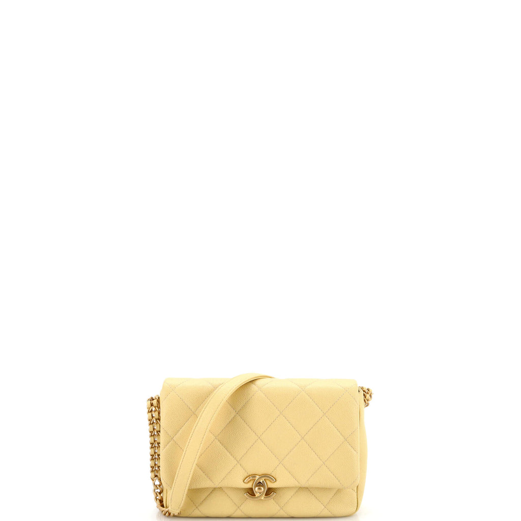 Chanel Chain Melody Flap Bag Quilted Caviar Small Yellow 2089421