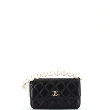 Chanel Pearl Strap Clutch with Chain Quilted Calfskin