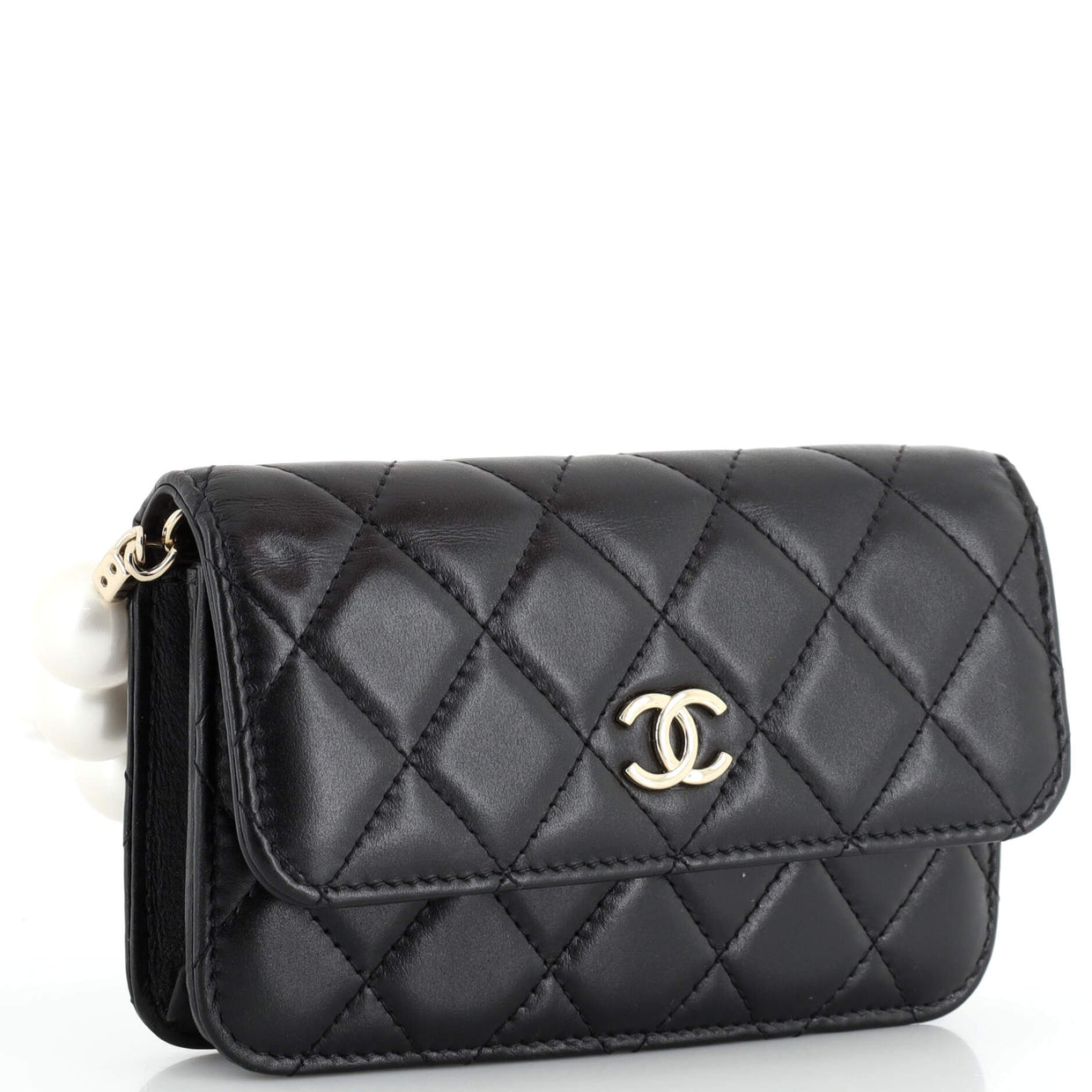Chanel Pearl Strap Clutch with Chain Quilted Calfskin Black 2089681