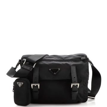 Prada Double Buckle Flap Messenger Bag Re-Nylon Medium