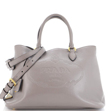 Prada Embossed Logo Convertible Open Tote Glace Calf Medium