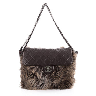 Chanel Flap Shoulder Bag Fur and Quilted Lambskin Medium Brown