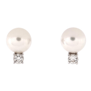 Tiffany & Co. Signature Stud Earrings 18K White Gold and Akoya Cultured Pearls with Diamonds 7.5-8mm