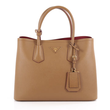 Prada Cuir Double Tote Saffiano Leather Small Brown 2090601