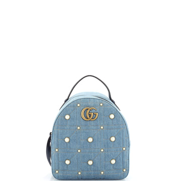 Gucci Pearly GG Marmont Backpack Embellished Matelasse Denim Small