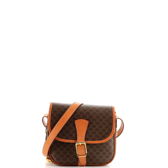 Celine Vintage Buckle Flap Shoulder Bag Macadam Coated Canvas Small