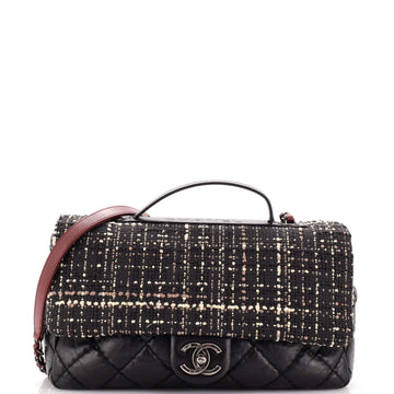 Chanel CC Top Handle Flap Bag Tweed and Quilted Aged Calfskin Medium