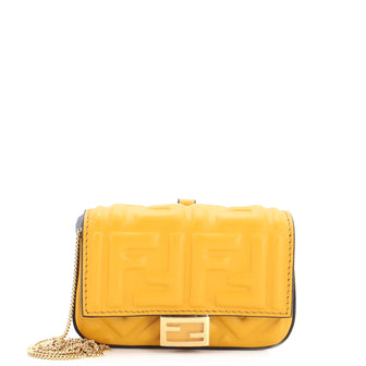 Fendi Chain Baguette Charm Bag Zucca Embossed Leather Nano
