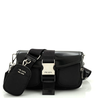 Prada Buckle Pocket Crossbody Bag Spazzolato Leather and Tessuto