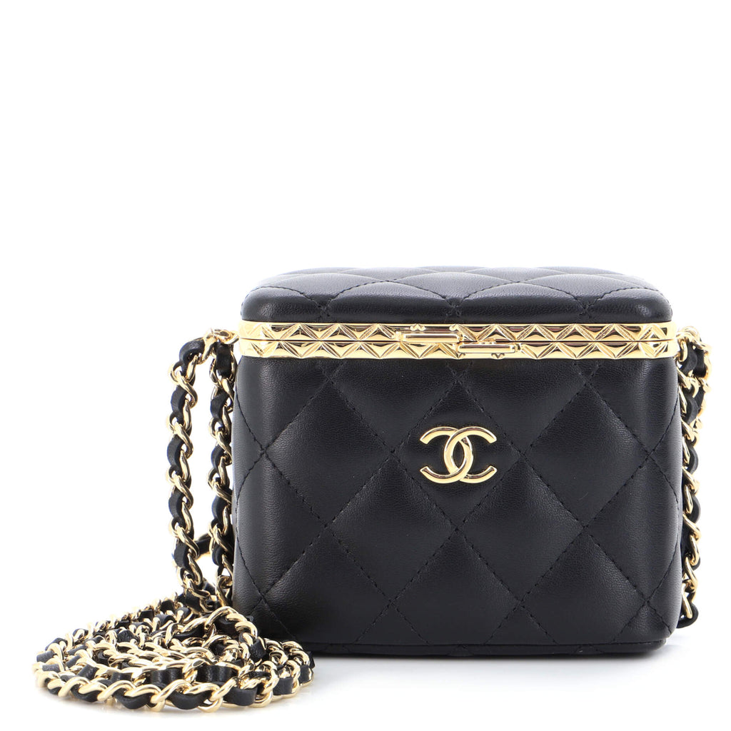 Chanel Lock Frame Vanity Case with Chain Quilted Lambskin Small Black  2091904