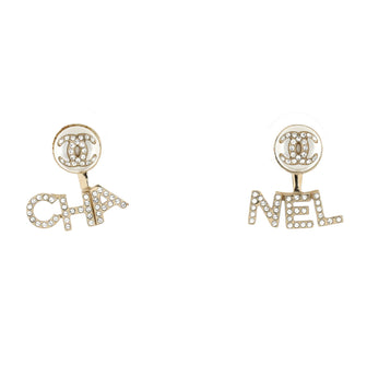 Chanel CHA-NEL Drop CC Stud Earrings Metal with Crystals and Faux Pearls