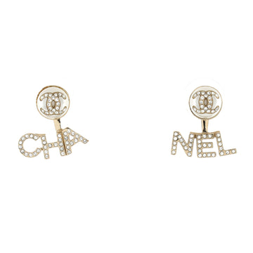 Chanel CHA-NEL Drop CC Stud Earrings Metal with Crystals and Faux Pearls