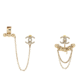 Chanel CC Chain Ear Jacket and Cuff Earrings Metal with Crystals
