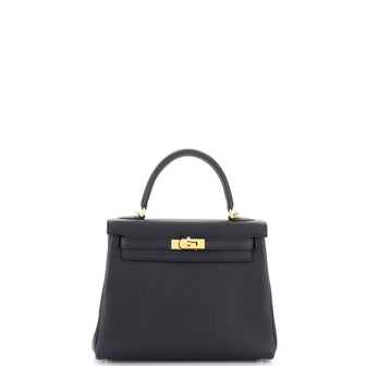 Hermes Kelly Handbag Black Togo with Gold Hardware 25