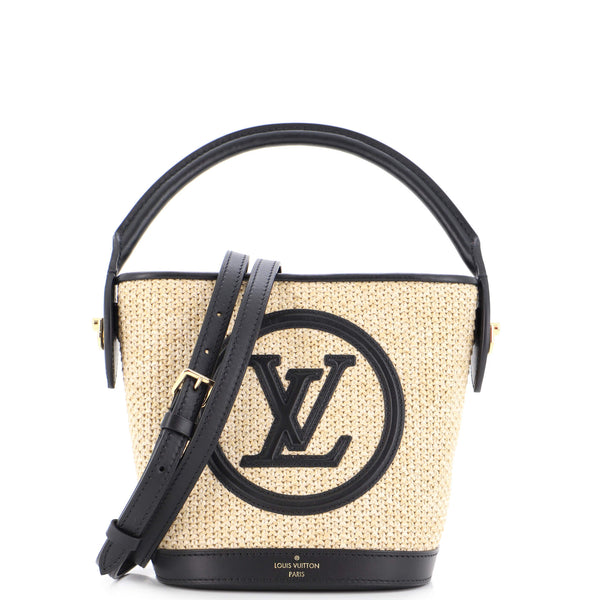 Louis Vuitton Petit Bucket NM Bag Raffia with Leather Black 2385421