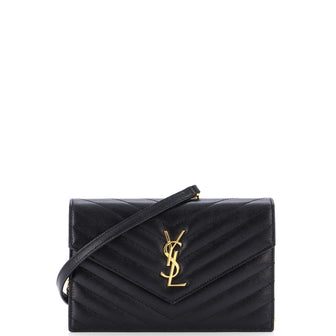 Saint Laurent Classic Monogram Wallet on Chain Matelasse Chevron Leather Small