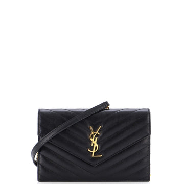 Saint Laurent Classic Monogram Wallet on Chain Matelasse Chevron Leather Small