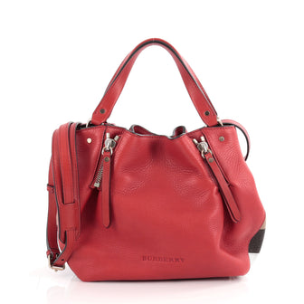 Burberry Maidstone Convertible Satchel Leather and House Check Canvas Small Red 2092401