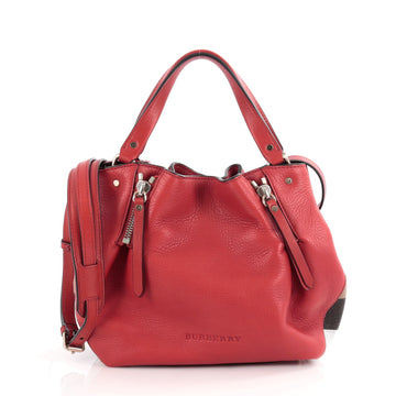 Burberry Maidstone Convertible Satchel Leather and House Check Canvas Small Red 2092401